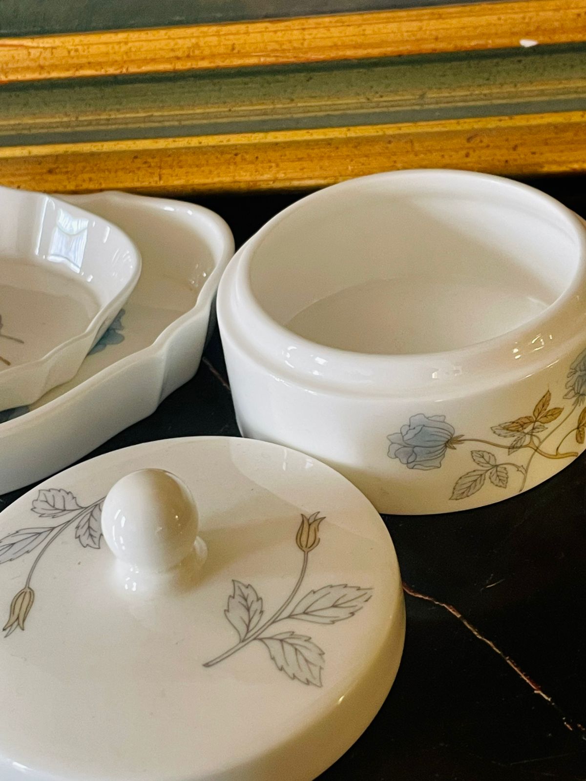 Vintage Wedgwood Blue Rose Vanity Set – 3 Pieces (England)