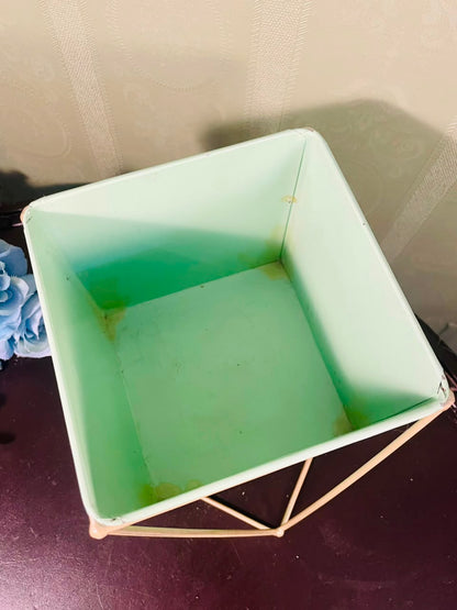 Modern Mint Green Metal Planter with Gold Stand – 7 Inch