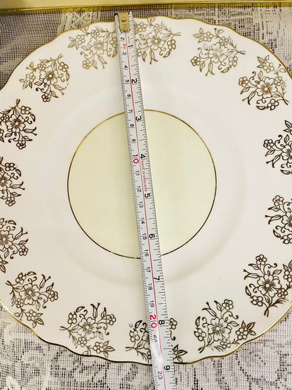 Vintage Mayfair Bone China Cake Platter | Elegant Floral Design | Gold Trim