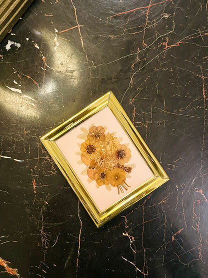 Gold Framed Pressed Flower Art with Dried Floral Design 5.2 inch