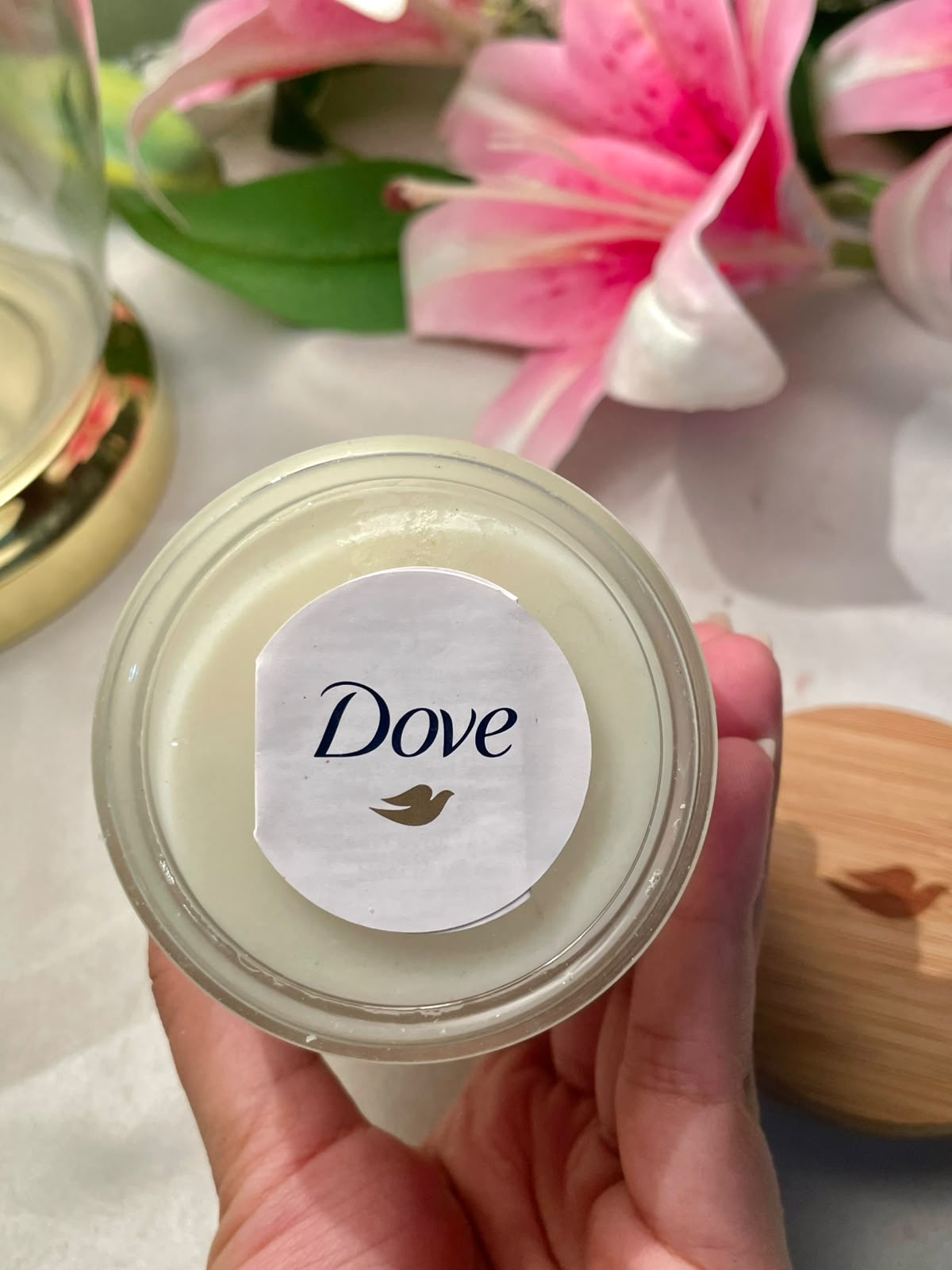Dove Frosted Crystal Candle Jar with Wooden Lid