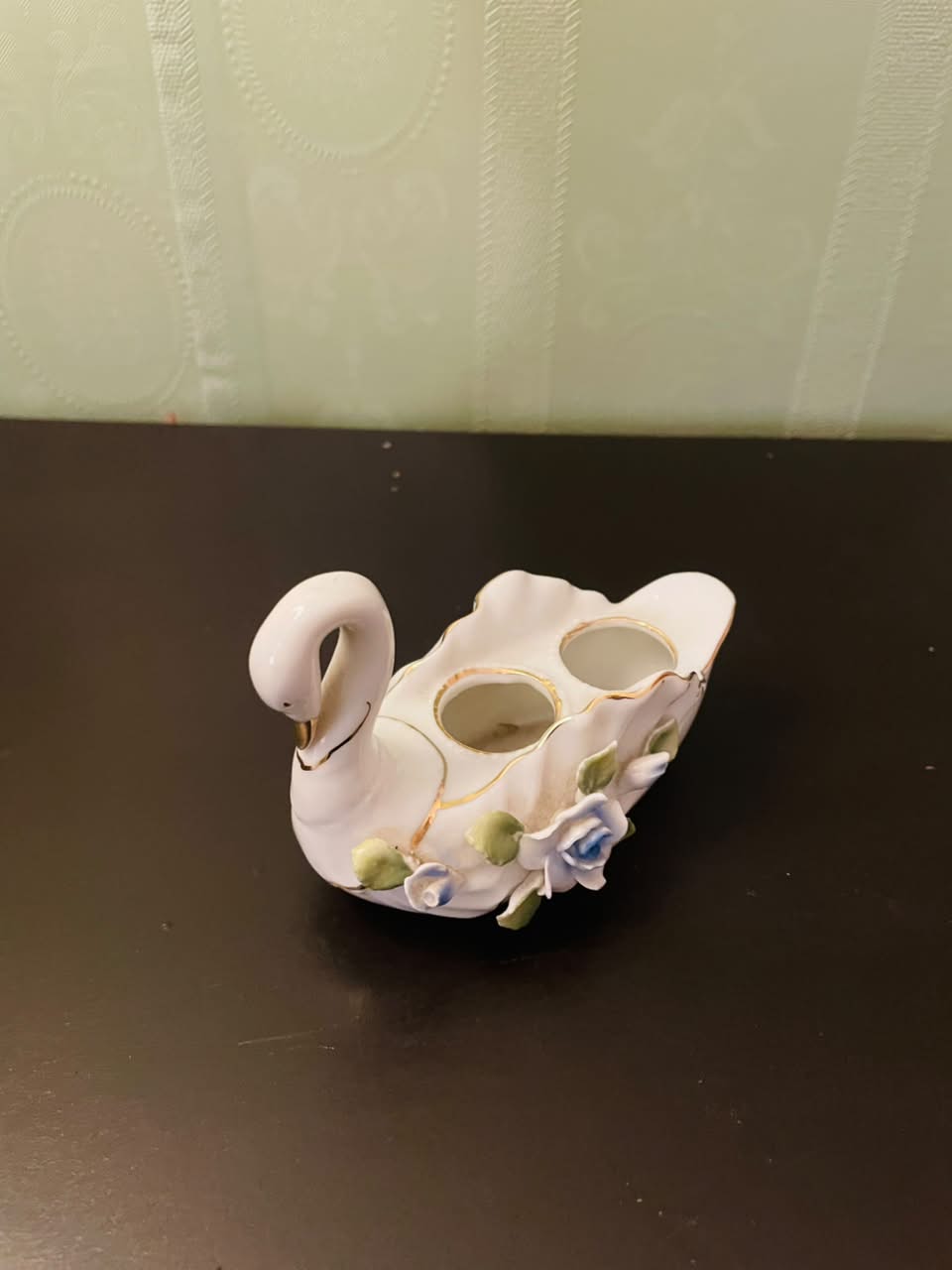 Porcelain Swan Floral Toothpick Holder