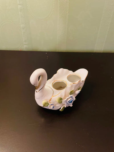 Porcelain Swan Floral Toothpick Holder