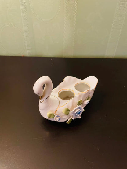 Porcelain Swan Floral Toothpick Holder