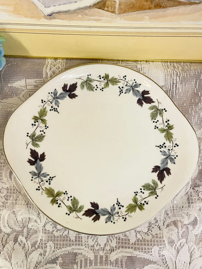 Vintage Burgundy Bone China Cake Platter | Elegant English Floral Design by Doulton & Co.