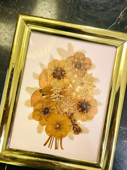 Gold Framed Pressed Flower Art with Dried Floral Design 5.2 inch