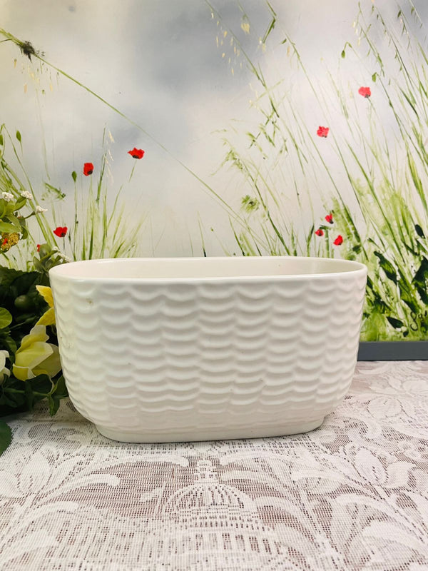 White Textured Ceramic Planter – Cottage Home Decor