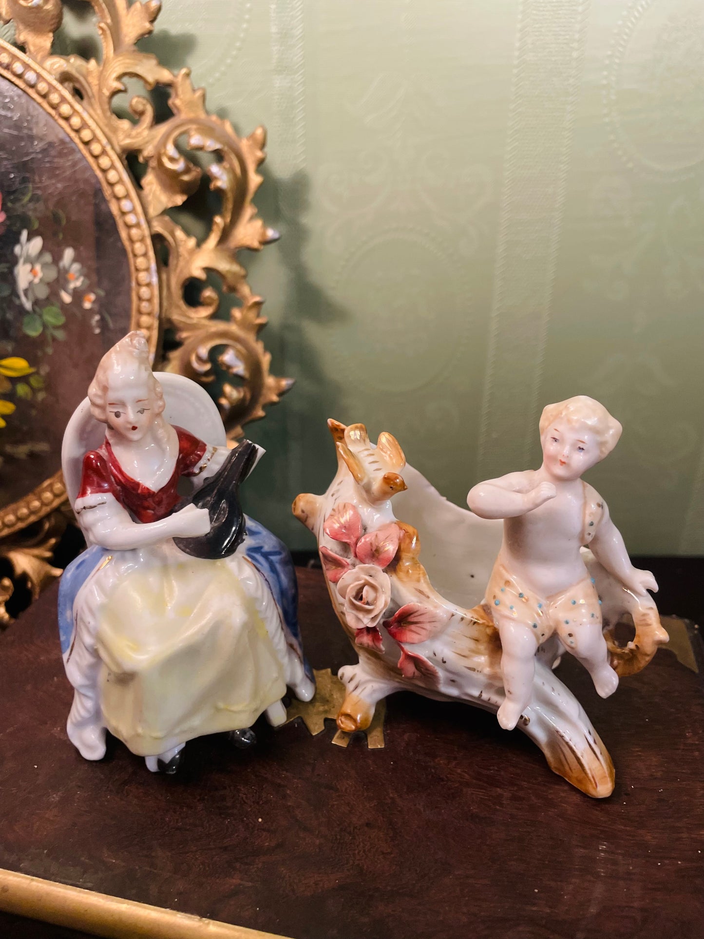 Vintage Porcelain Figurines Collection – Lady & Cherub Ornaments