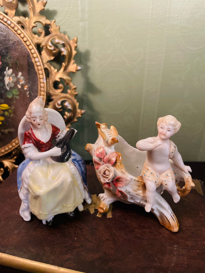 Vintage Porcelain Figurines Collection – Lady & Cherub Ornaments