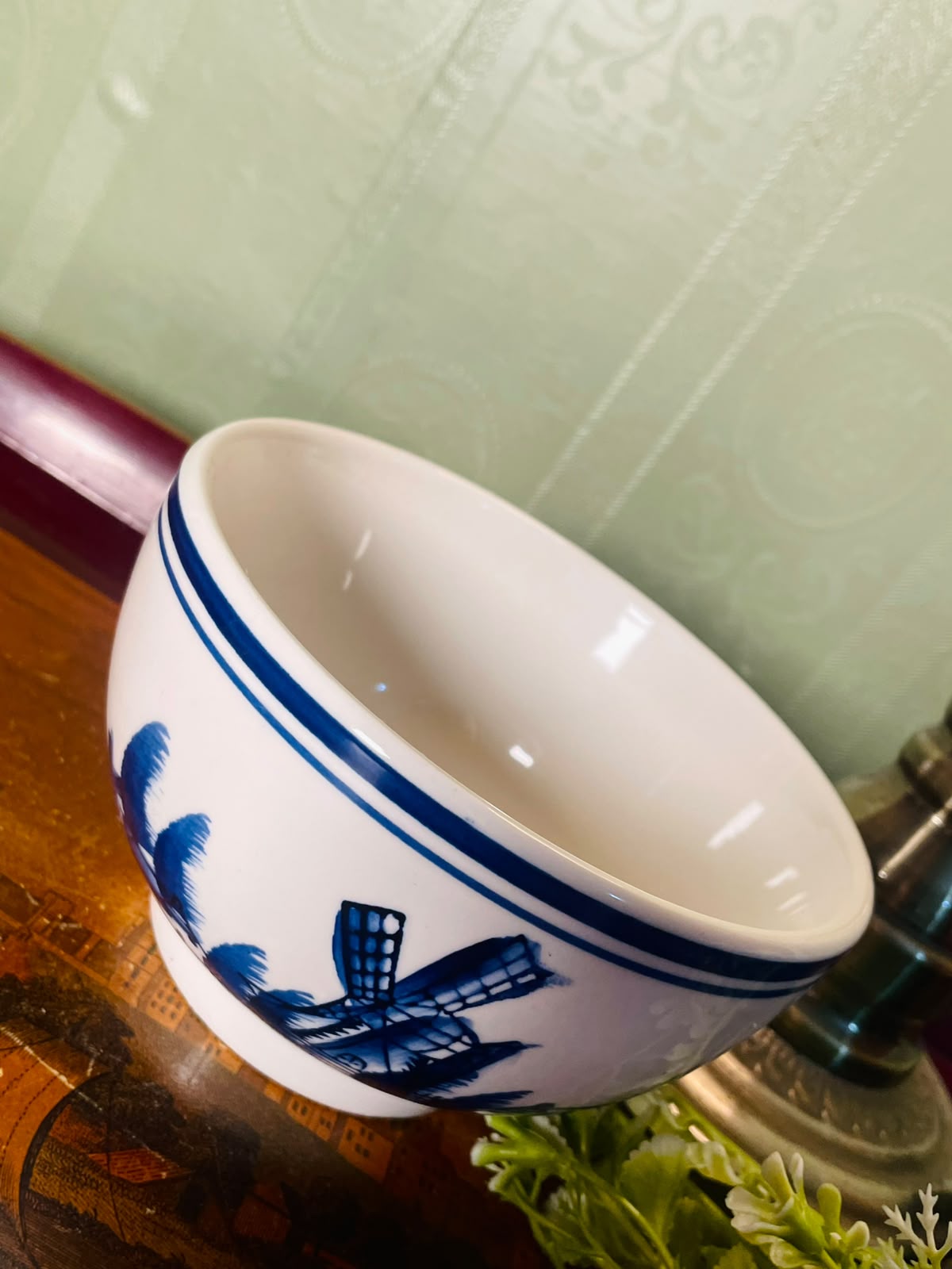 Blue & White Windmill Ceramic Serving Bowl – 10 cm
