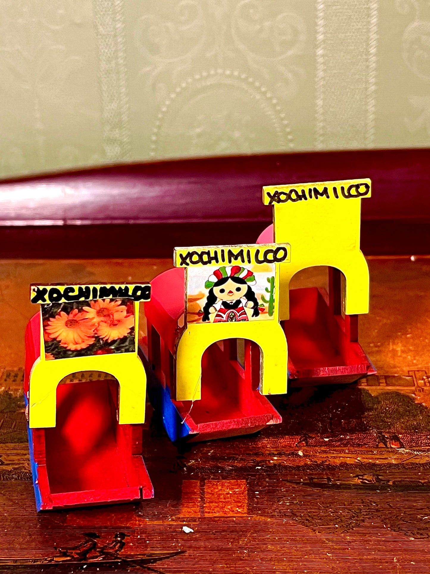 Vintage Xochimilco Mexico Miniature Trajinera Boats Set of 3 Folk Art Souvenirs