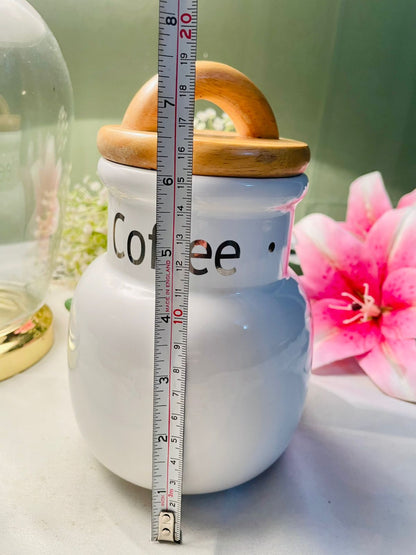 London Pottery Coffee Ceramic Airtight Storage Jar with Wooden Lid 7 inch