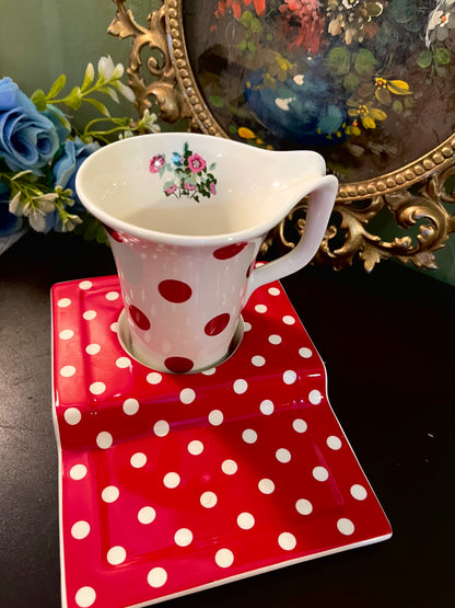 Red Polka Dot Mug & Snack Plate Set