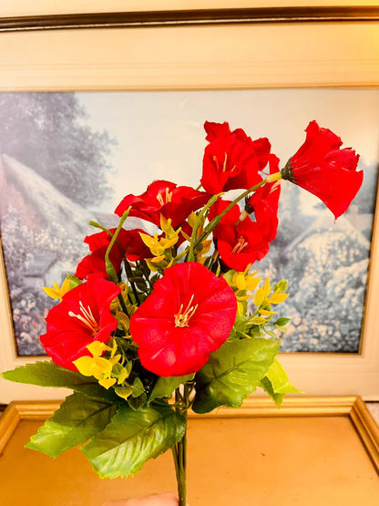 Vintage Red Faux Lily Floral Bouquet 13"