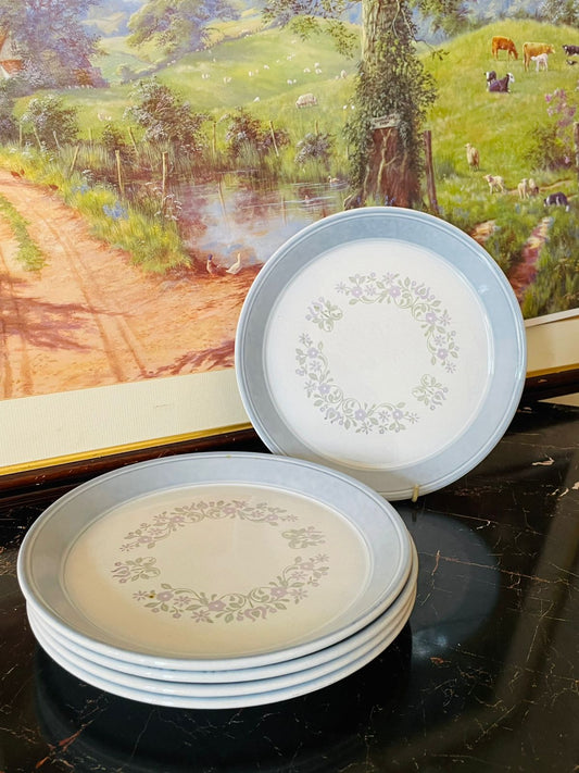 Kiln Craft Staffordshire plates, vintage Kiln Craft crockery, floral wreath dinner plates England, English ceramic plates Pakistan, Staffordshire dinnerware, rare thrift finds Pakistan, heritage European crockery, Kiln Craft vintage collection, collectible English dishes, classic dinner plates England, vintage plates Lahore Karachi, pastel floral dinnerware