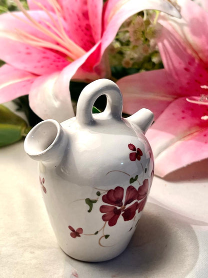 White Ceramic Floral vase with Handle Approx. 10 cm