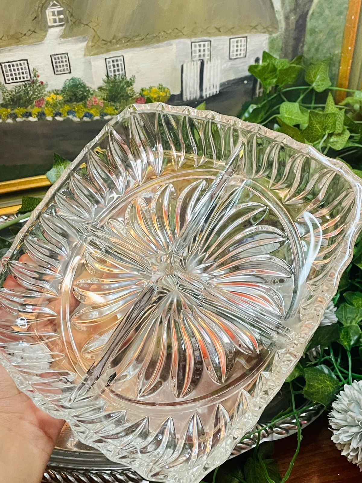Thick Crystal Divided Snack Tray – Square Vintage Serving Platter