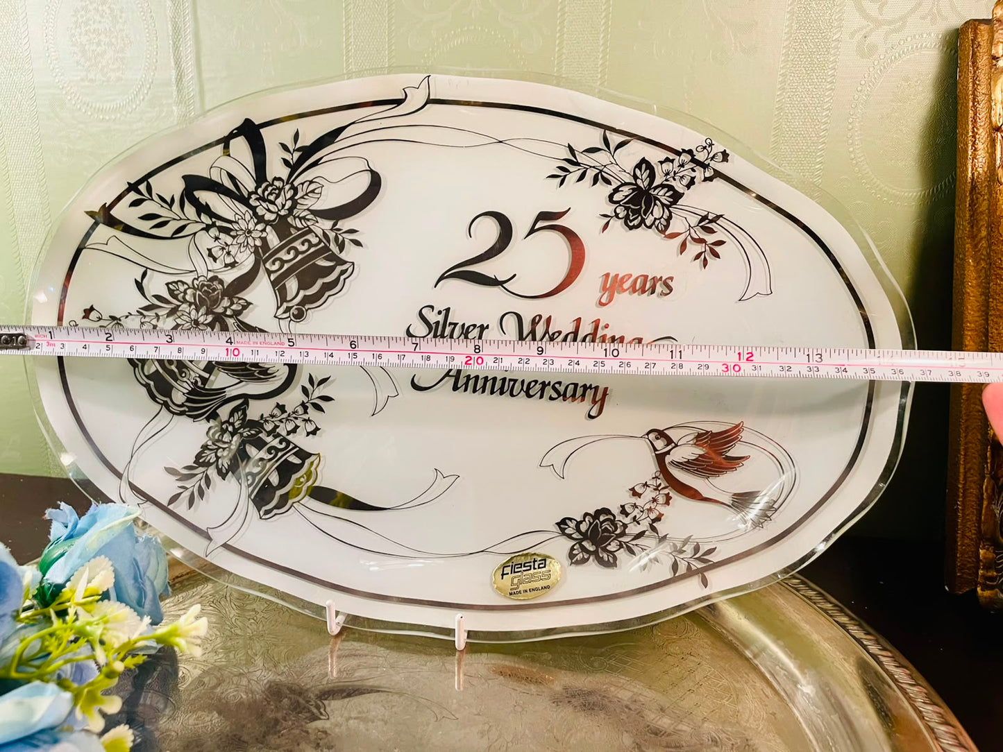 Fiesta Silver Wedding Anniversary Crystal Plate – 15 Inch