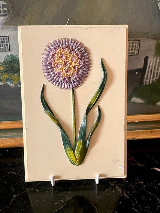 floral wall plaque, botanical wall art, allium flower decor, vintage english decor, 3d relief flower art, pastel wall hanging, european vintage collectible, cottagecore wall art, sunset kitchen decor, home decor pakistan