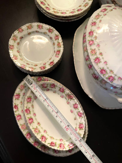 Vintage Rose China Serving Set with Tureen & Gravy Boat