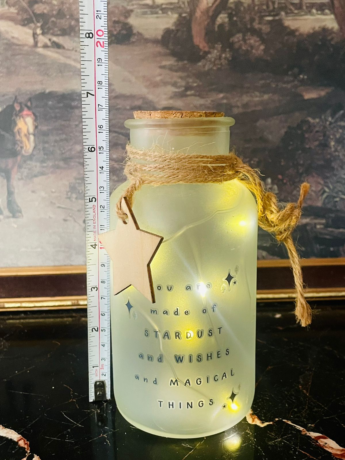 “Made of Stardust” Frosted Glass LED Bottle Light – Magical Decor Jar