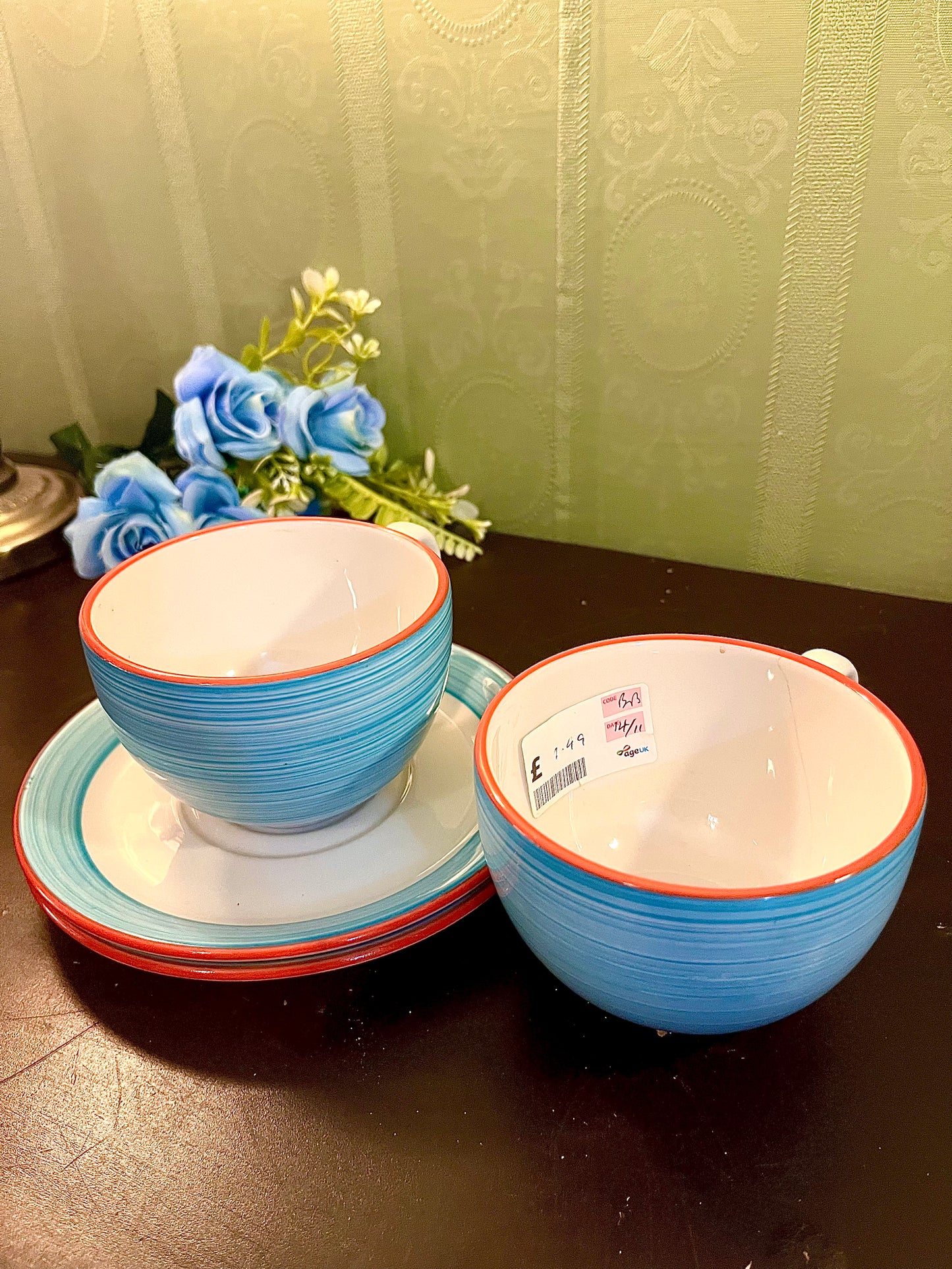 Blue Ceramic Soup Cup & Saucer Set
