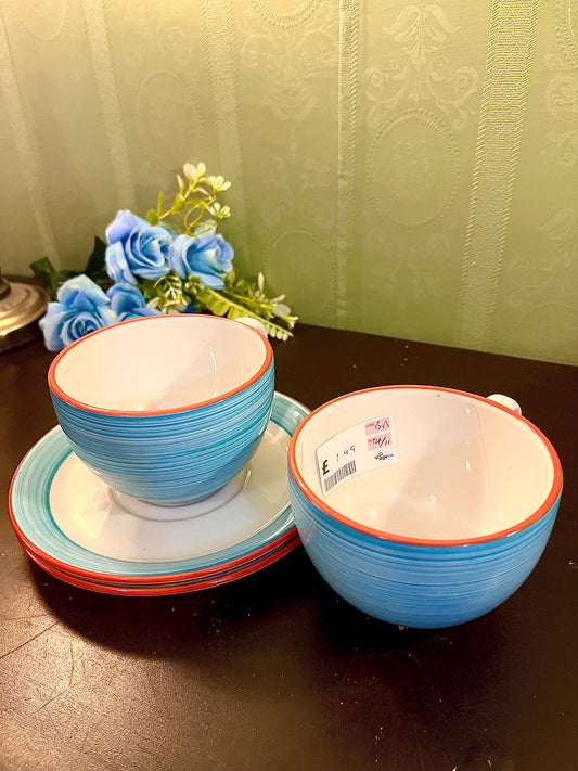 Blue Ceramic Soup Cup & Saucer Set