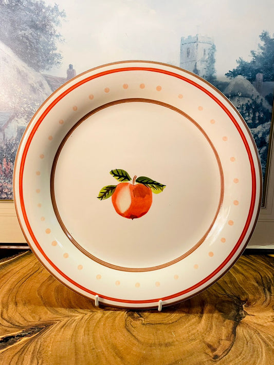 Vintage Apple Plate Polka Dot Porcelain Dish Microwave Safe