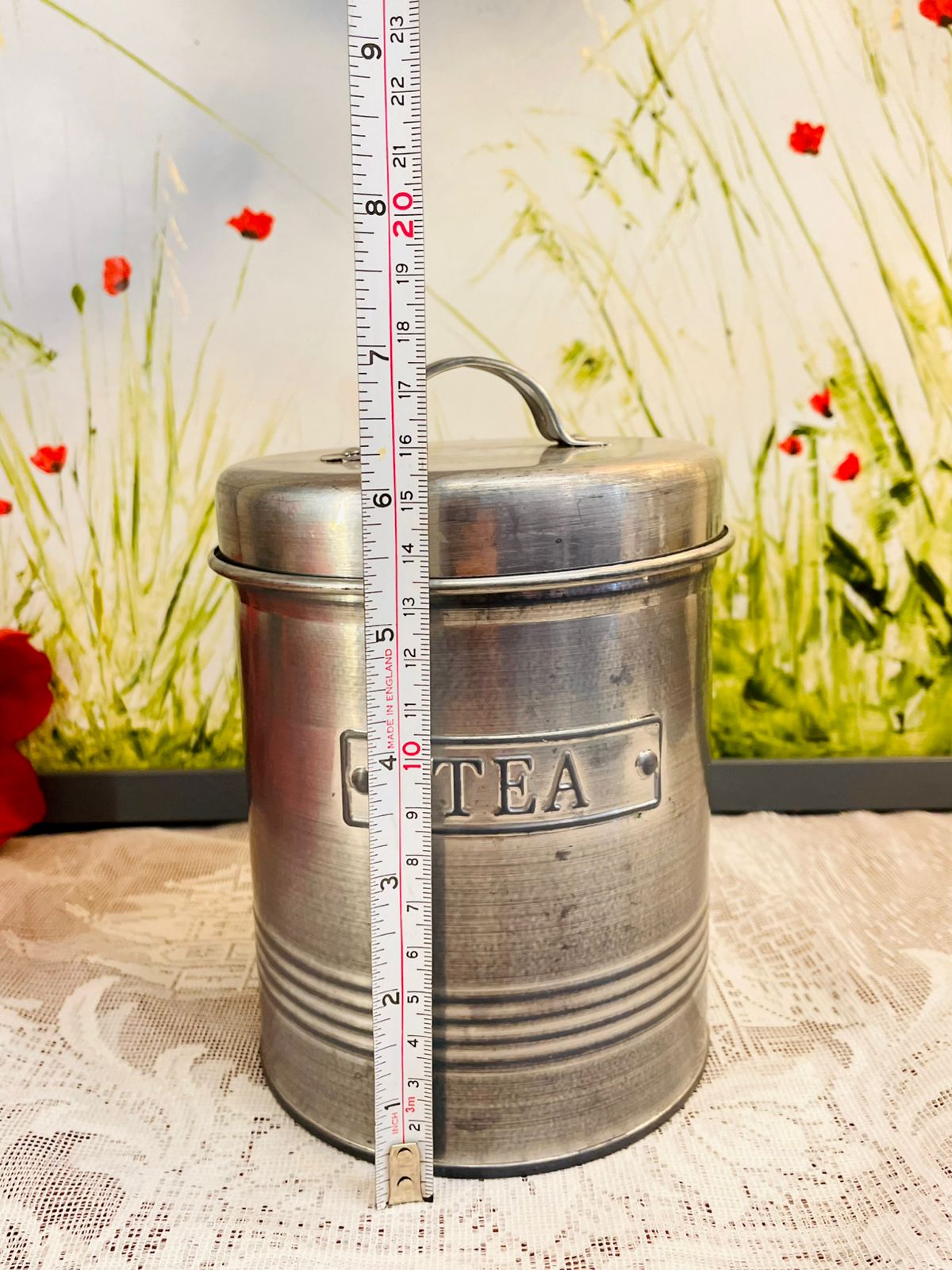 Vintage Metal Tea Canister with Lid Kitchen Storage Tin
