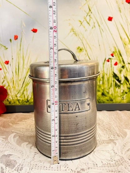 Vintage Metal Tea Canister with Lid Kitchen Storage Tin