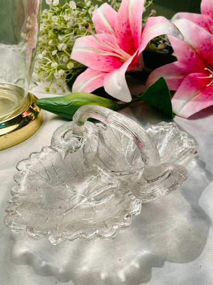Crystal Leaf Basket Serving Dish 8 in