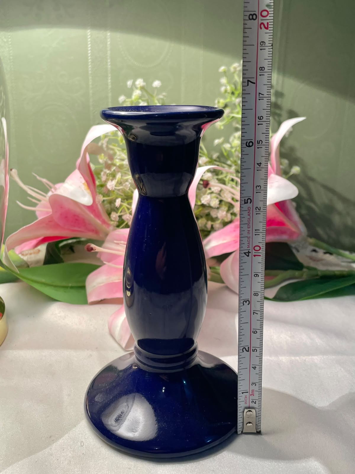 Cobalt Blue Crystal Candle Holder 6.5 Inch