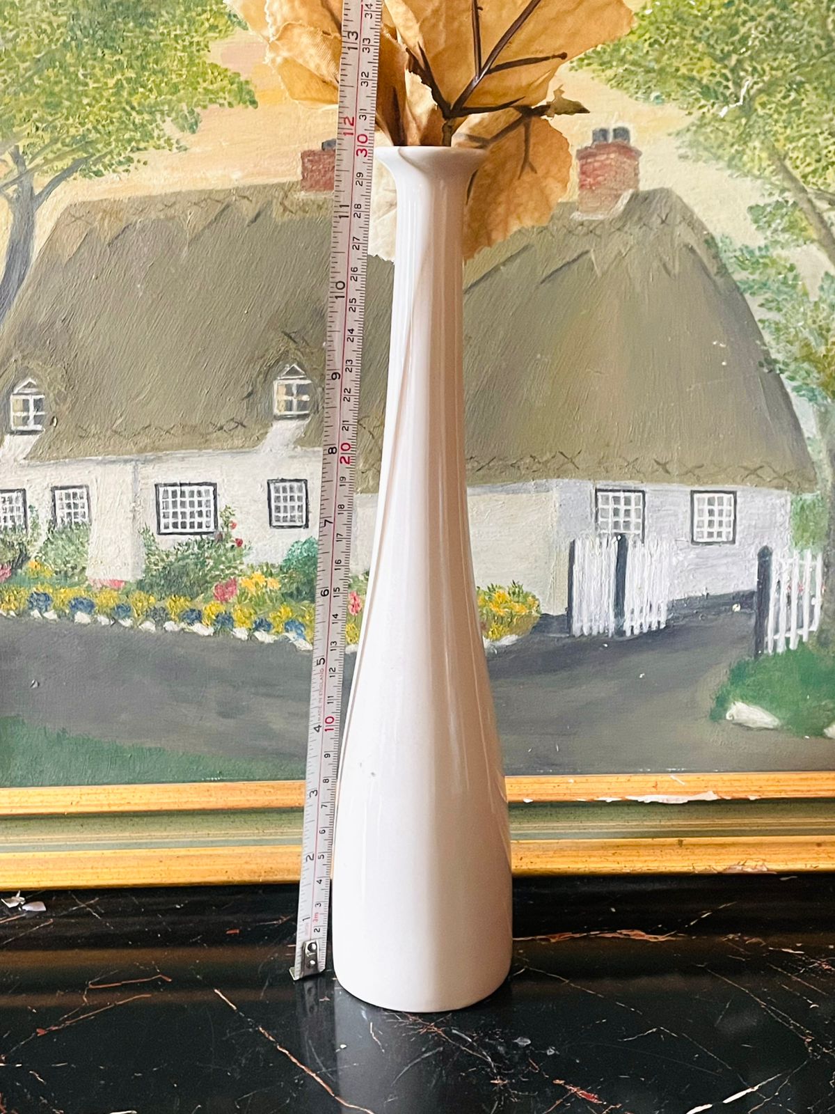 Minimalist Tall White Ceramic Vase with flowers – Modern Slim Design (England)