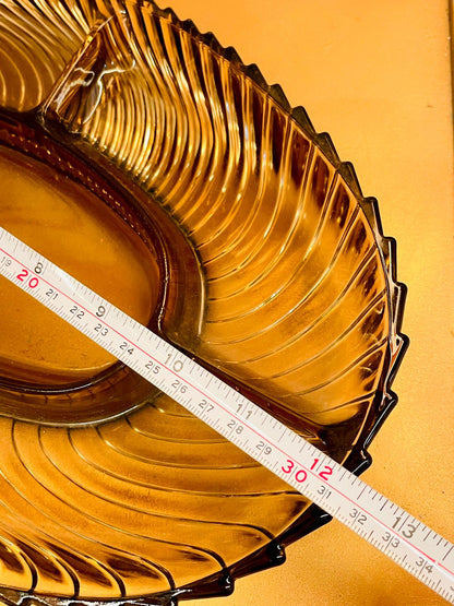 Vintage Amber Glass Divided Serving Dish 12"