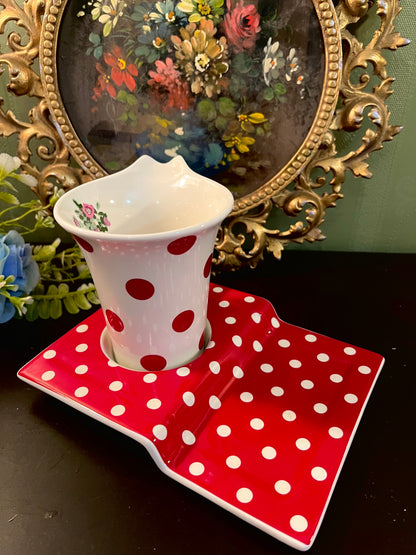 Red Polka Dot Mug & Snack Plate Set