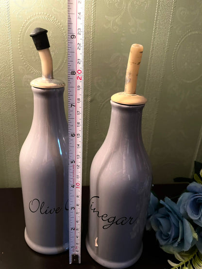 Vintage Ceramic Olive Oil and Vinegar Bottle Set 9 Inch