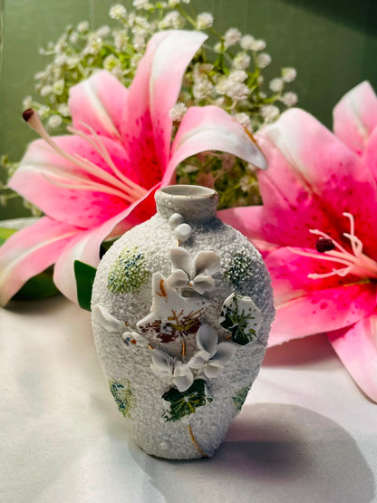 White Textured Floral Decorative Vase Approx. 9 cm