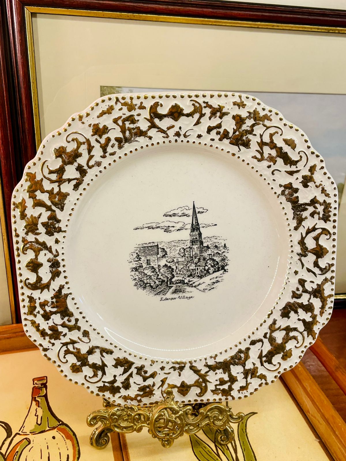 Lord Nelson Pottery plate, English transferware, vintage wall decor plate, gold gilt plate, antique English ceramics, collectable pottery England, village scene plate, Victorian home decor, embossed rim plate, decorative heritage plate