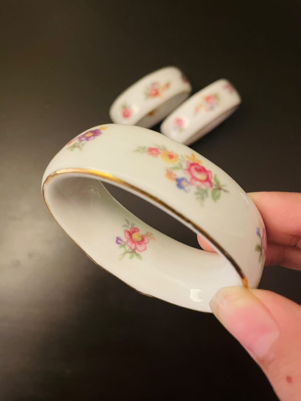Set of 3 Floral Bone China Napkin Rings