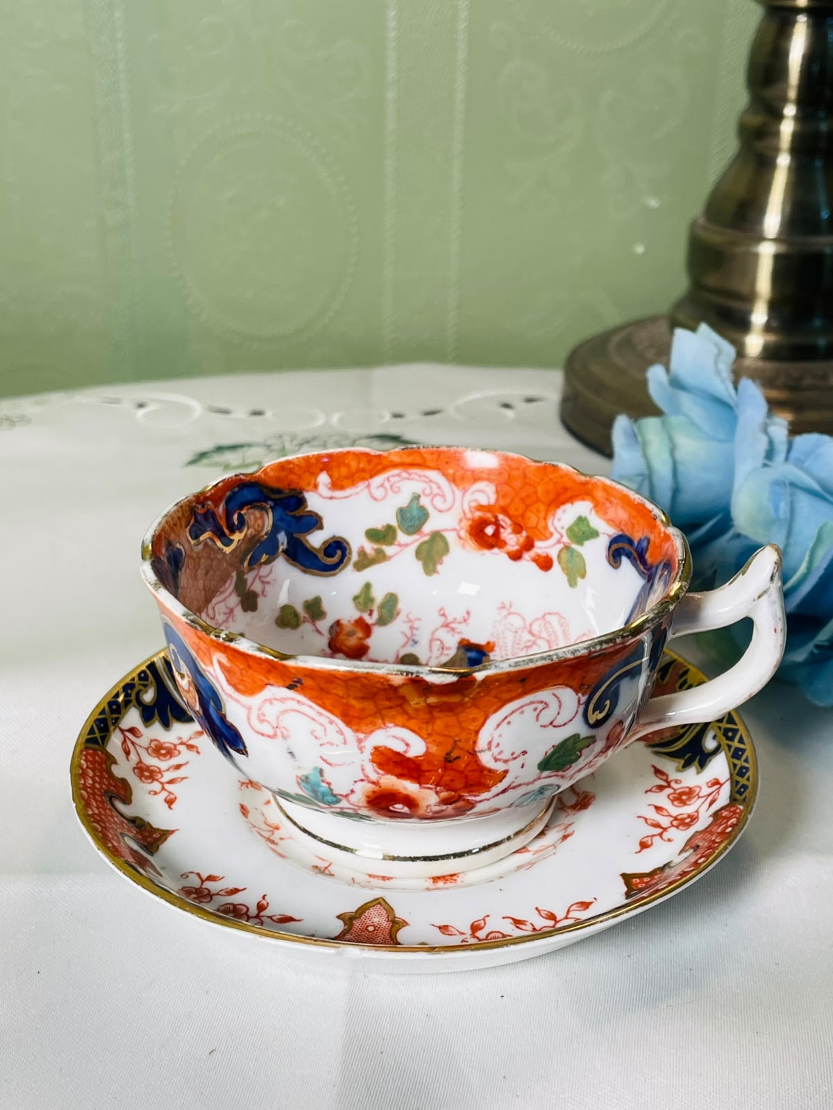 Vintage Imari Style Cup & Saucer Set Red Blue Gold 2-Piece