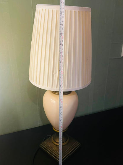 Vintage White Ceramic Table Lamp with Pleated Shade