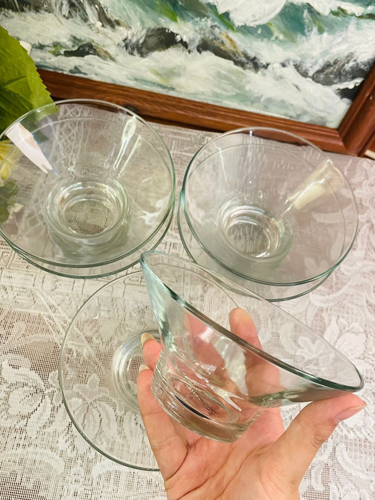 Set of 6 Vintage Clear Crystal Glass Dessert Bowls with box