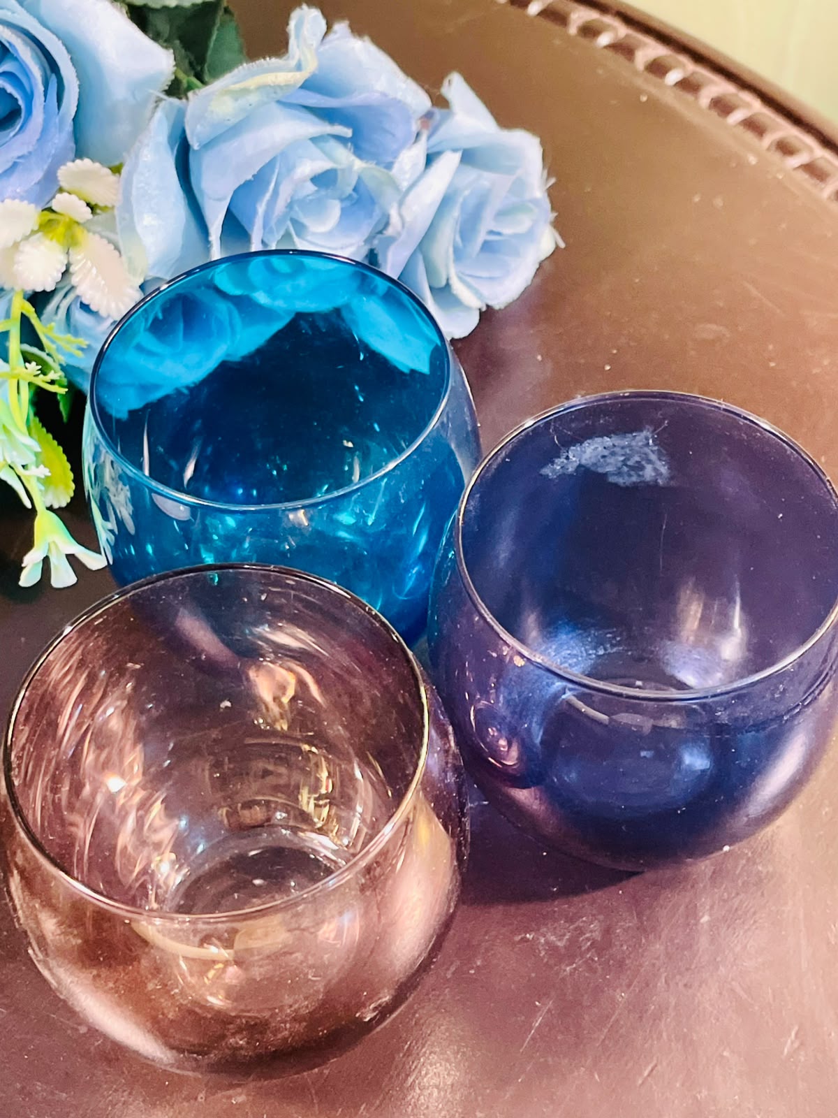 Vintage Coloured Crystal Tealight Candle Holders – Set of 3 (8cm)