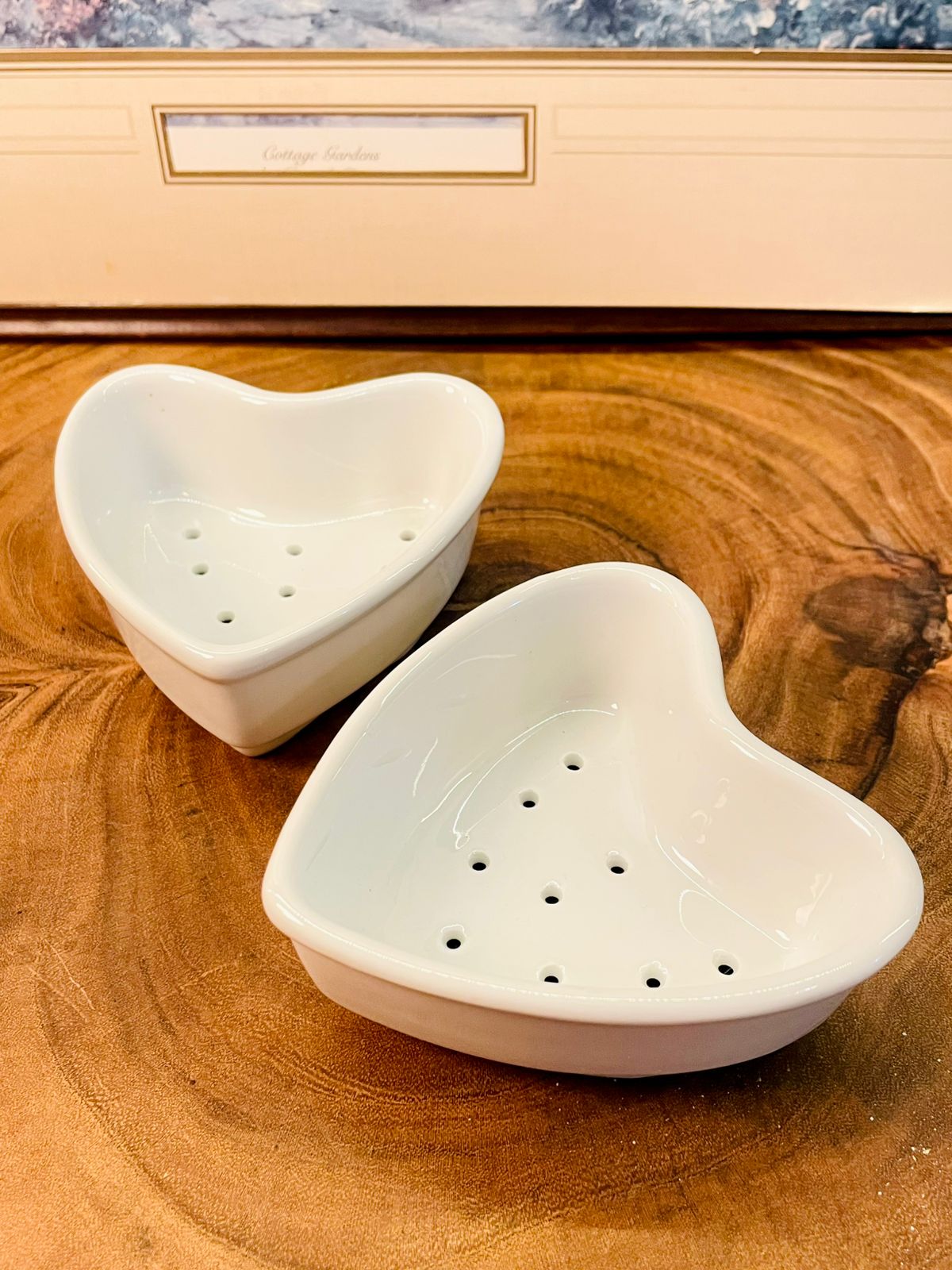 Set of 3 Heart Shaped Ceramic Berry Bowls | White Colanders