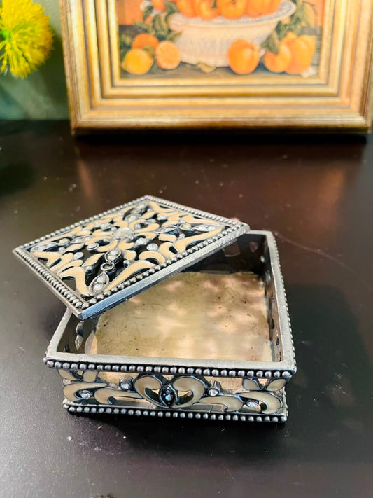 Vintage Ornate Trinket Box 3.5 Inch Jeweled Keepsake Box with Lid