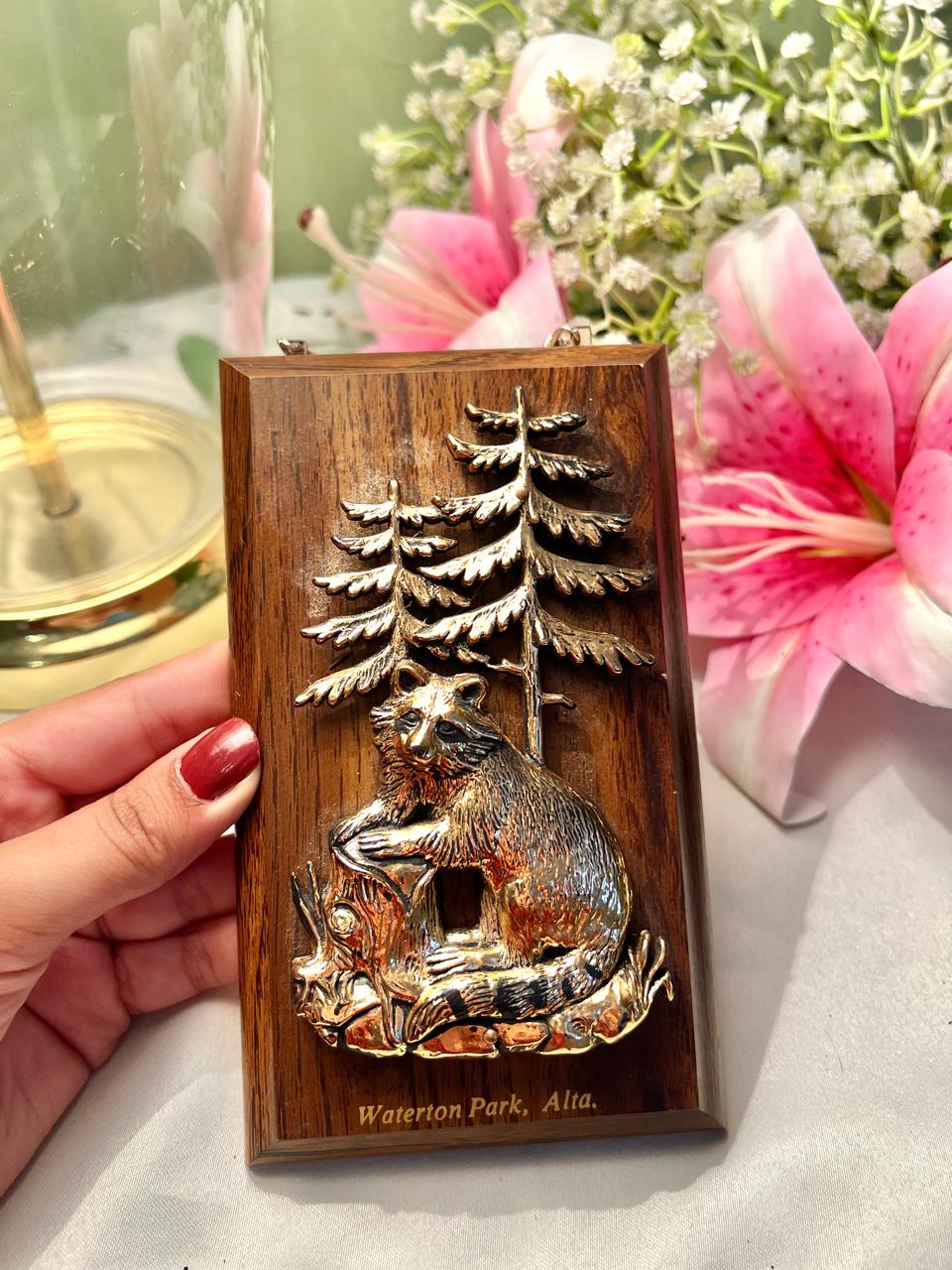 Vintage Waterton Park Bear Wall Plaque Gold-Tone 16 cm