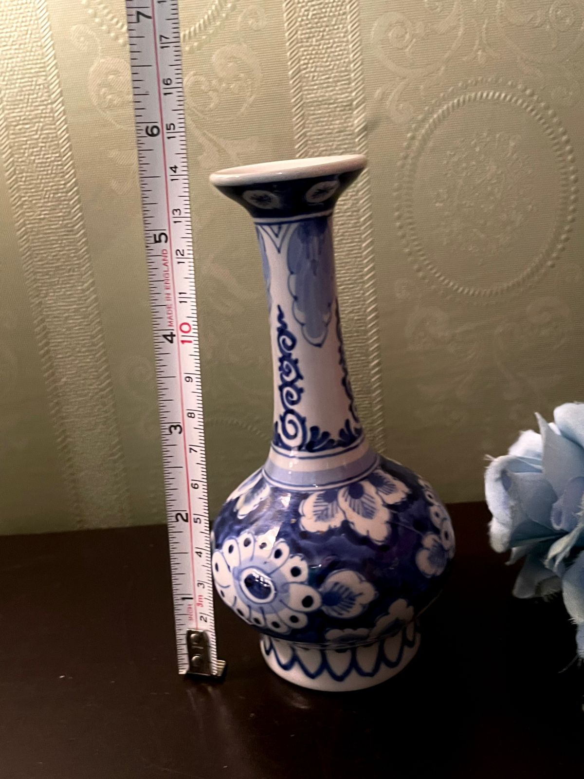 Blue White Ceramic Bud Vase 6 Inch