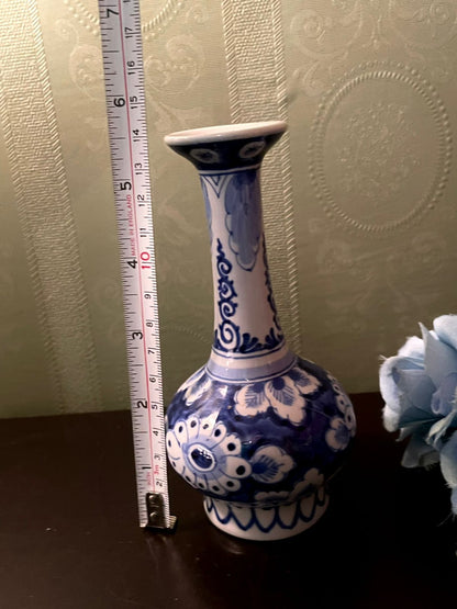 Blue White Ceramic Bud Vase 6 Inch