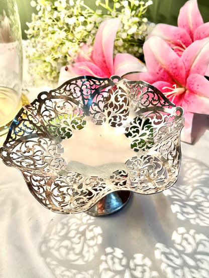 Queen Anne Sliver Pierced Pedestal Bowl 18 cm