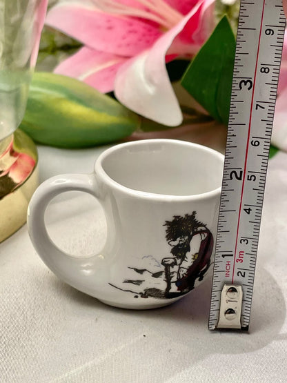 Vintage White Illustrated Mini Mug, 2 in